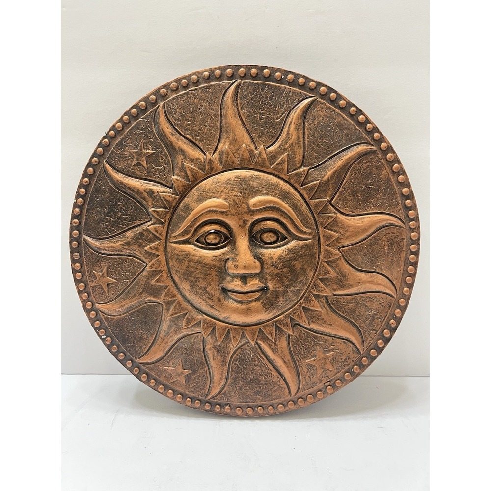 Vintage Bronze Color Sun Face Plaster Decor 10" Celestial Boho
